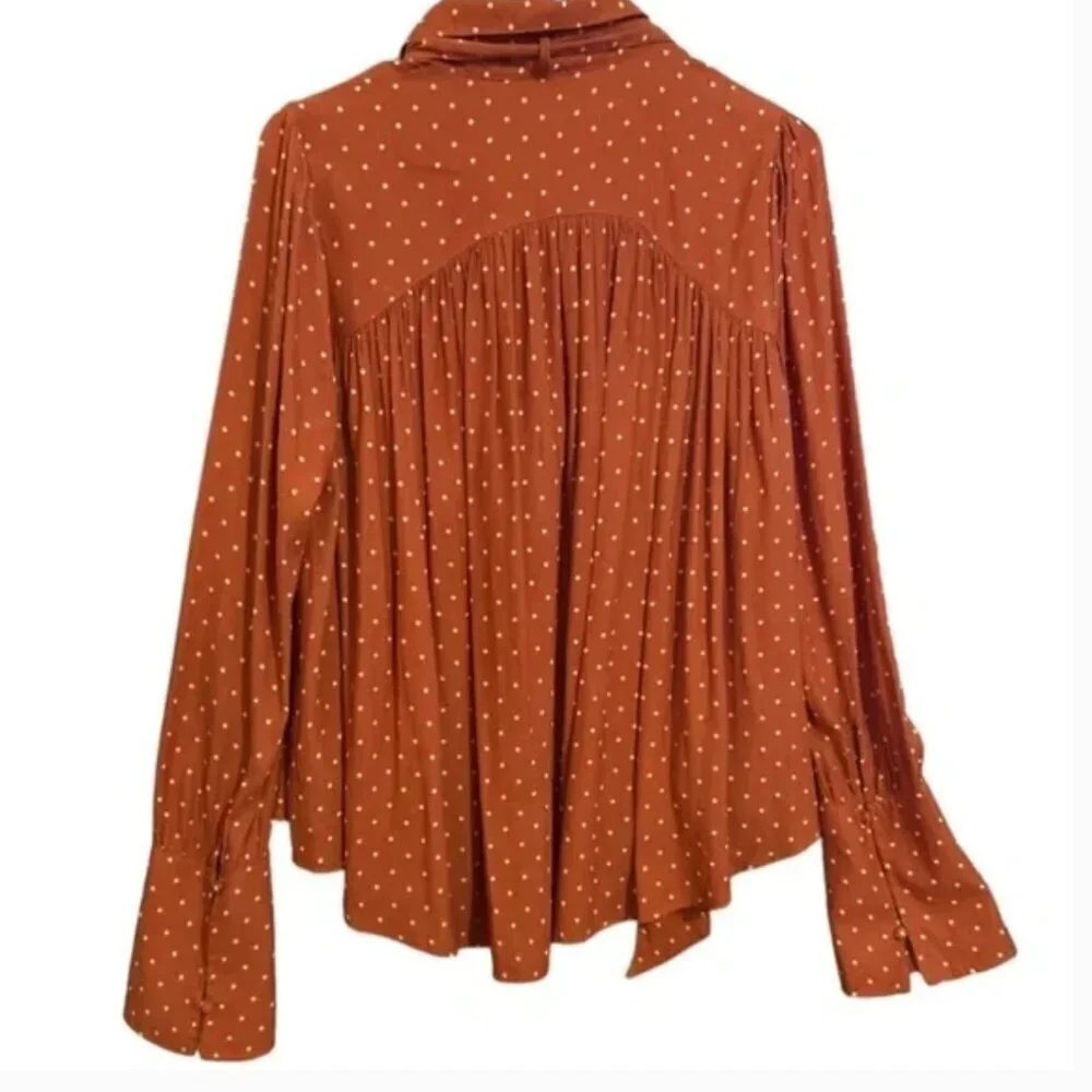 Free People New World Dotted Blouse in Autumn orange combo size X-Small
